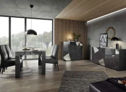 Garnero Arredamenti Credenze Moderne|Madie Moderne-Madia 181x84h cm 3 ante grigio lucido specchio con serigrafia Olimpo Antracite