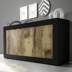 Garnero Arredamenti Madie Moderne|Madie Moderne-Madia 160x86h cm 3 ante moderna nero pero Eternity Rovere - Nero opaco