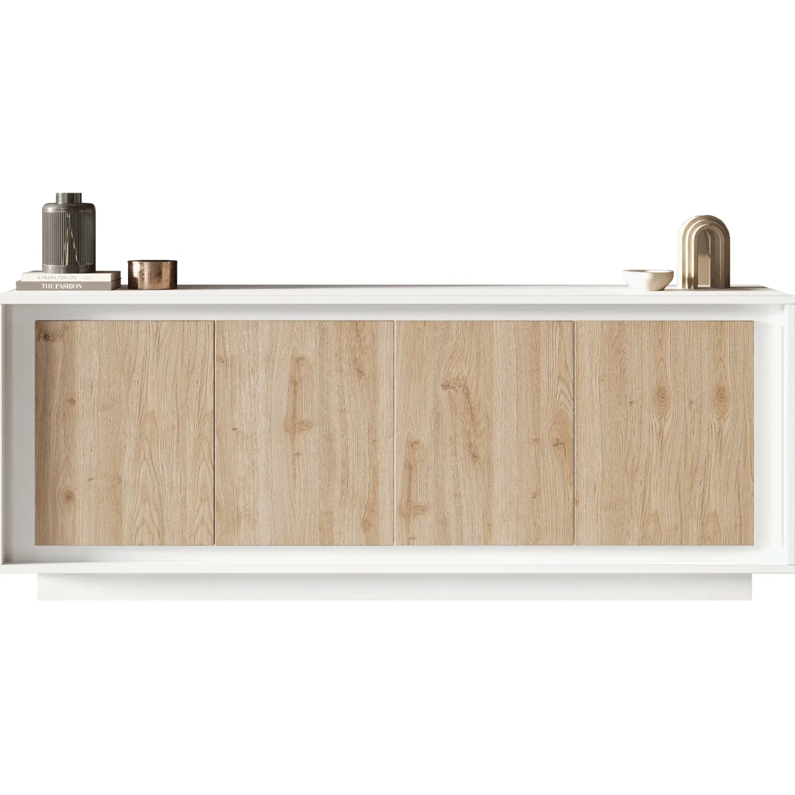 Garnero Arredamenti Credenze Moderne|Madie Moderne-Madia 207x80h cm 4 ante moderna bianco opaco rovere chiaro Deluxe Rovere - Bianco opaco