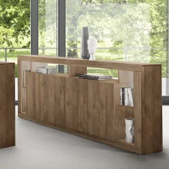 Garnero Arredamenti Madie Moderne|Madie Moderne-Madia 210x102h cm 4 ante moderna rovere scuro Trilogy Noce