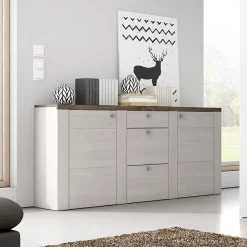 Garnero Arredamenti Credenze Moderne|Madie Moderne-Madia 176x85h cm 2 ante moderna bianco frassinato rovere  Paloma 2 Bianco Frassinato - Noce