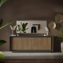 Garnero Arredamenti Credenze Moderne|Madie Moderne-Madia 207x80h cm 4 ante moderna antracite rovere scuro Deluxe Antracite - Rovere Rustico
