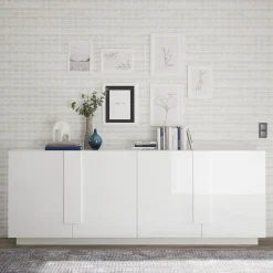Garnero Arredamenti Credenze Moderne|Madie Moderne-Madia 241x90h cm 4 ante moderna bianco laccato lucido Alvarez Bianco Lucido