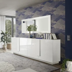 Garnero Arredamenti Credenze Moderne|Madie Moderne-Madia 241x90h cm 4 ante moderna bianco laccato lucido Alvarez Bianco Lucido