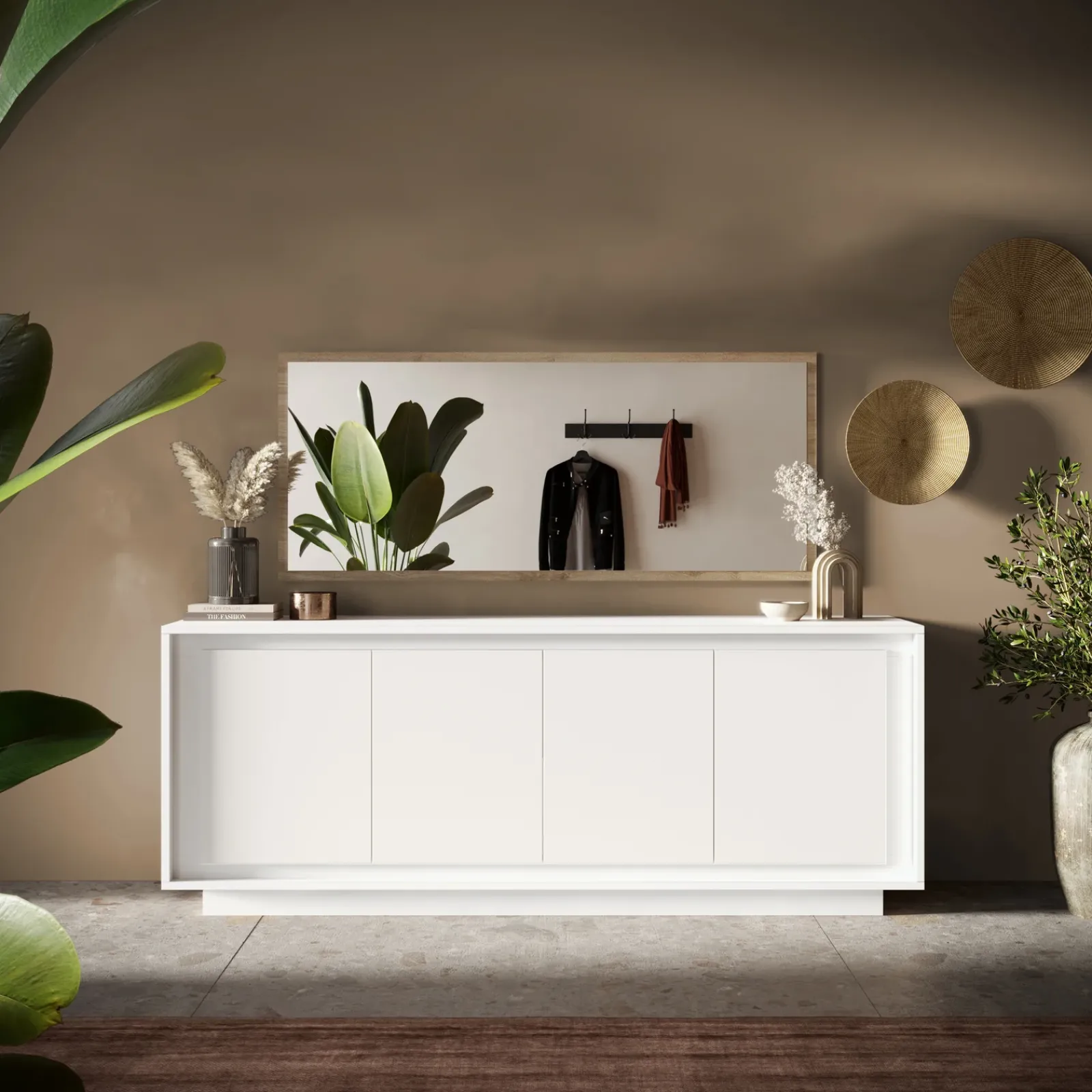 Garnero Arredamenti Credenze Moderne|Madie Moderne-Madia 207x80h cm 4 ante moderna Deluxe Bianco Opaco