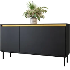 Garnero Arredamenti Credenze Moderne|Madie Moderne-Madia 160x86h cm 3 ante moderna nero oro Praga