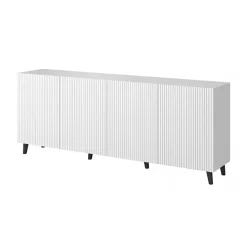 Garnero Arredamenti Credenze Moderne-Madia 201x83h cm 4 ante moderna cannettato bianco Essence Bianco Opaco