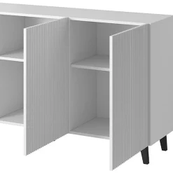 Garnero Arredamenti Credenze Moderne-Madia 201x83h cm 4 ante moderna cannettato bianco Essence Bianco Opaco
