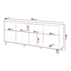 Garnero Arredamenti Credenze Moderne-Madia 201x83h cm 4 ante moderna cannettato bianco Essence Bianco Opaco