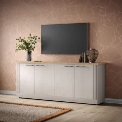 Garnero Arredamenti Madie Moderne|Madie Moderne-Madia 211x88h cm 4 ante moderna soggiorno rovere bianco frassinato Doria