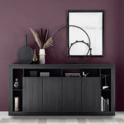 Garnero Arredamenti Madie Moderne|Madie Moderne-Madia 210x102h cm 4 ante moderna soggiorno Trilogy Nero Frassinato