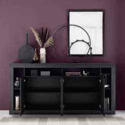 Garnero Arredamenti Madie Moderne|Madie Moderne-Madia 210x102h cm 4 ante moderna soggiorno Trilogy Nero Frassinato