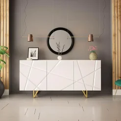 Garnero Arredamenti Madie Moderne|Madie Moderne-Madia 160x76h cm 3 ante moderna bianco lucido Kalmar