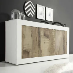 Garnero Arredamenti Credenze Moderne|Madie Moderne-Madia 160x86h cm 3 ante moderna bianco lucido pero Eternity Rovere - Bianco Lucido
