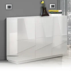 Garnero Arredamenti Madie Moderne|Madie Moderne-Madia 120x86h cm 3 ante moderna decorate Zenzero Bianco Lucido