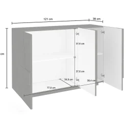 Garnero Arredamenti Madie Moderne|Madie Moderne-Madia 120x86h cm 3 ante moderna decorate Zenzero Bianco Lucido