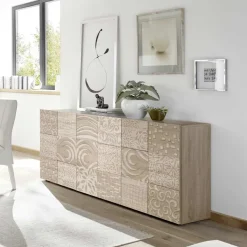 Garnero Arredamenti Credenze Moderne|Madie Moderne-Madia 181x84h cm 3 ante moderna   samoa con serigrafia Paradise Rovere