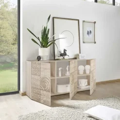 Garnero Arredamenti Credenze Moderne|Madie Moderne-Madia 181x84h cm 3 ante moderna   samoa con serigrafia Paradise Rovere