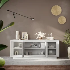 Garnero Arredamenti Credenze Moderne|Madie Moderne-Madia 207x80h cm 4 ante moderna cemento bianco opaco Deluxe Cemento - Bianco opaco