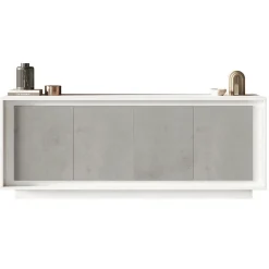 Garnero Arredamenti Credenze Moderne|Madie Moderne-Madia 207x80h cm 4 ante moderna cemento bianco opaco Deluxe Cemento - Bianco opaco