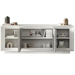 Garnero Arredamenti Credenze Moderne|Madie Moderne-Madia 207x80h cm 4 ante moderna cemento bianco opaco Deluxe Cemento - Bianco opaco