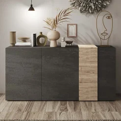 Garnero Arredamenti Madie Moderne|Madie Moderne-Madia 181x86h cm 3 ante moderna soggiorno titanio rovere Universal Antracite - Rovere