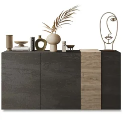 Garnero Arredamenti Madie Moderne|Madie Moderne-Madia 181x86h cm 3 ante moderna soggiorno titanio rovere Universal Antracite - Rovere