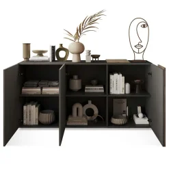 Garnero Arredamenti Madie Moderne|Madie Moderne-Madia 181x86h cm 3 ante moderna soggiorno titanio rovere Universal Antracite - Rovere