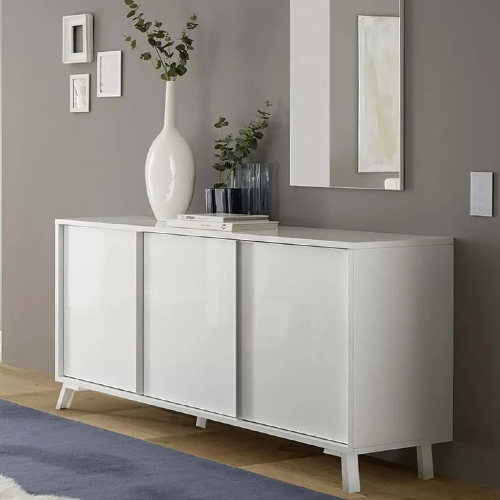 Garnero Arredamenti Madie Moderne|Madie Moderne-Madia 156x84h cm 3 ante moderna soggiorno Tosca Bianco Lucido