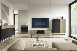 Garnero Arredamenti Credenze Moderne|Madie Moderne-Madia 105x90h cm 2 ante moderna nero rovere cannettato Eterna Nero Opaco - Rovere Rustico