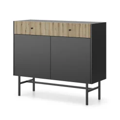 Garnero Arredamenti Credenze Moderne|Madie Moderne-Madia 105x90h cm 2 ante moderna nero rovere cannettato Eterna Nero Opaco - Rovere Rustico