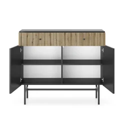 Garnero Arredamenti Credenze Moderne|Madie Moderne-Madia 105x90h cm 2 ante moderna nero rovere cannettato Eterna Nero Opaco - Rovere Rustico