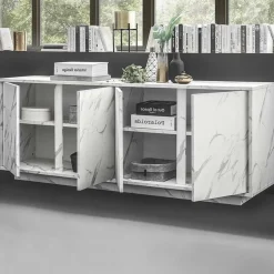 Garnero Arredamenti Credenze Moderne|Madie Moderne-Madia 180x79h cm 4 ante moderna effetto Viking Marmo bianco