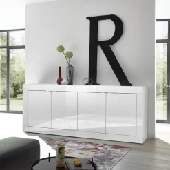 Garnero Arredamenti Credenze Moderne|Madie Moderne-Madia 207x86h cm 4 ante moderna soggiorno Eternity Bianco Lucido