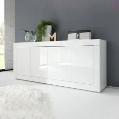 Garnero Arredamenti Credenze Moderne|Madie Moderne-Madia 207x86h cm 4 ante moderna soggiorno Eternity Bianco Lucido