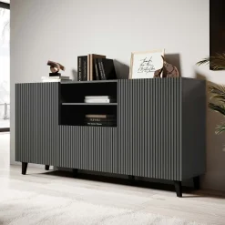 Garnero Arredamenti Madie Moderne|Madie Moderne-Madia 151x83h cm 3 ante moderna industrial cannettato Essence Antracite