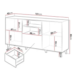 Garnero Arredamenti Madie Moderne|Madie Moderne-Madia 151x83h cm 3 ante moderna industrial cannettato Essence Antracite