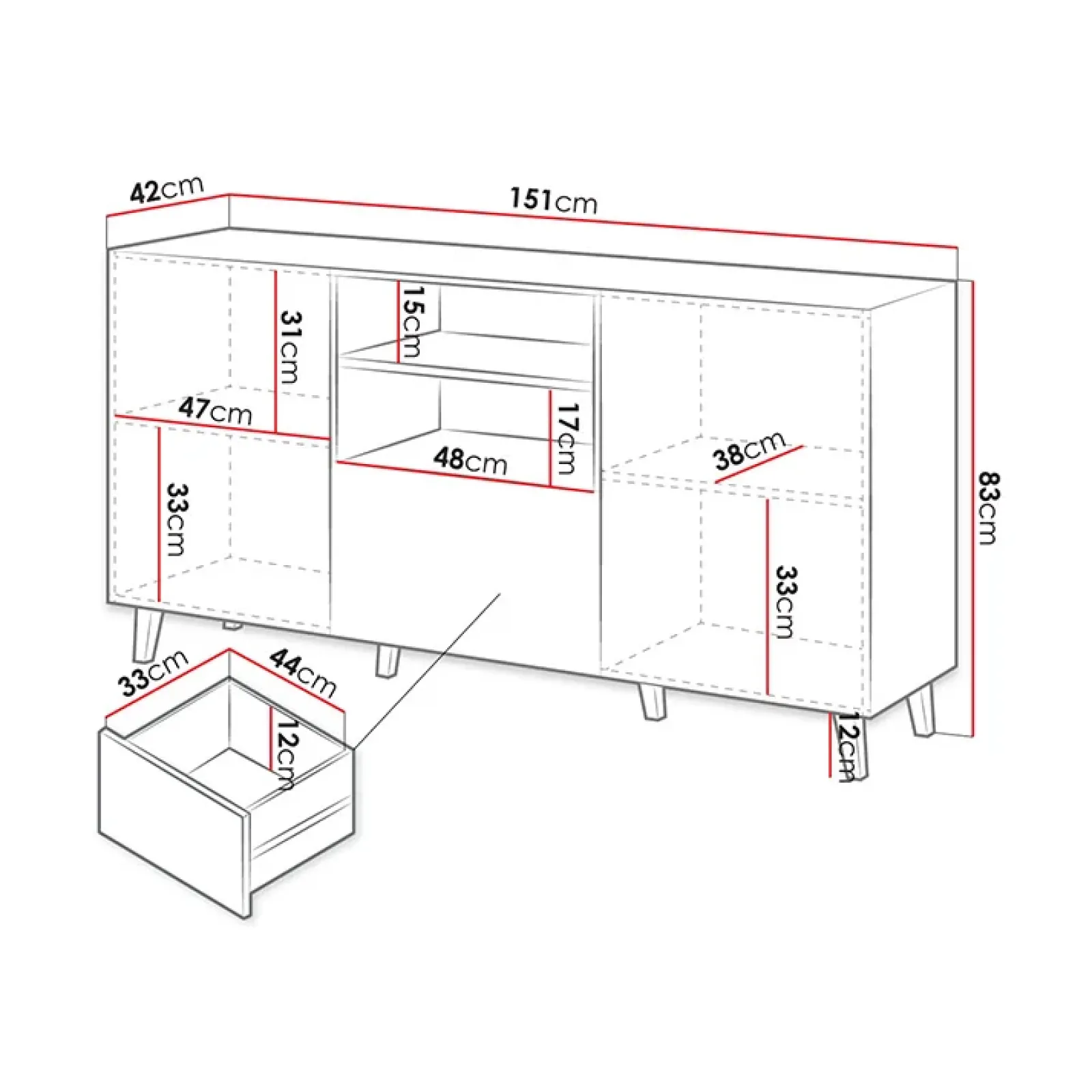 Garnero Arredamenti Madie Moderne|Madie Moderne-Madia 151x83h cm 3 ante moderna industrial cannettato bianco Essence Bianco Opaco
