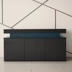 Garnero Arredamenti Credenze Moderne|Madie Moderne-Madia 160x83h cm 3 ante moderna con led nero Lumus Nero Lucido