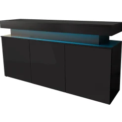 Garnero Arredamenti Credenze Moderne|Madie Moderne-Madia 160x83h cm 3 ante moderna con led nero Lumus Nero Lucido