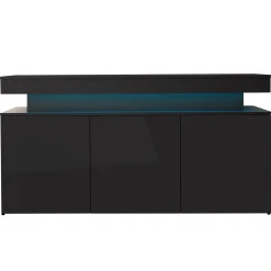 Garnero Arredamenti Credenze Moderne|Madie Moderne-Madia 160x83h cm 3 ante moderna con led nero Lumus Nero Lucido