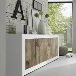 Garnero Arredamenti Credenze Moderne|Madie Moderne-Madia 207x86h cm 4 ante moderna soggiorno bianco lucido pero Eternity Rovere - Bianco Lucido