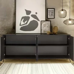 Garnero Arredamenti Madie Moderne|Madie Moderne-Madia 205x84h cm 4 ante moderna soggiorno Tosca Nero Frassinato