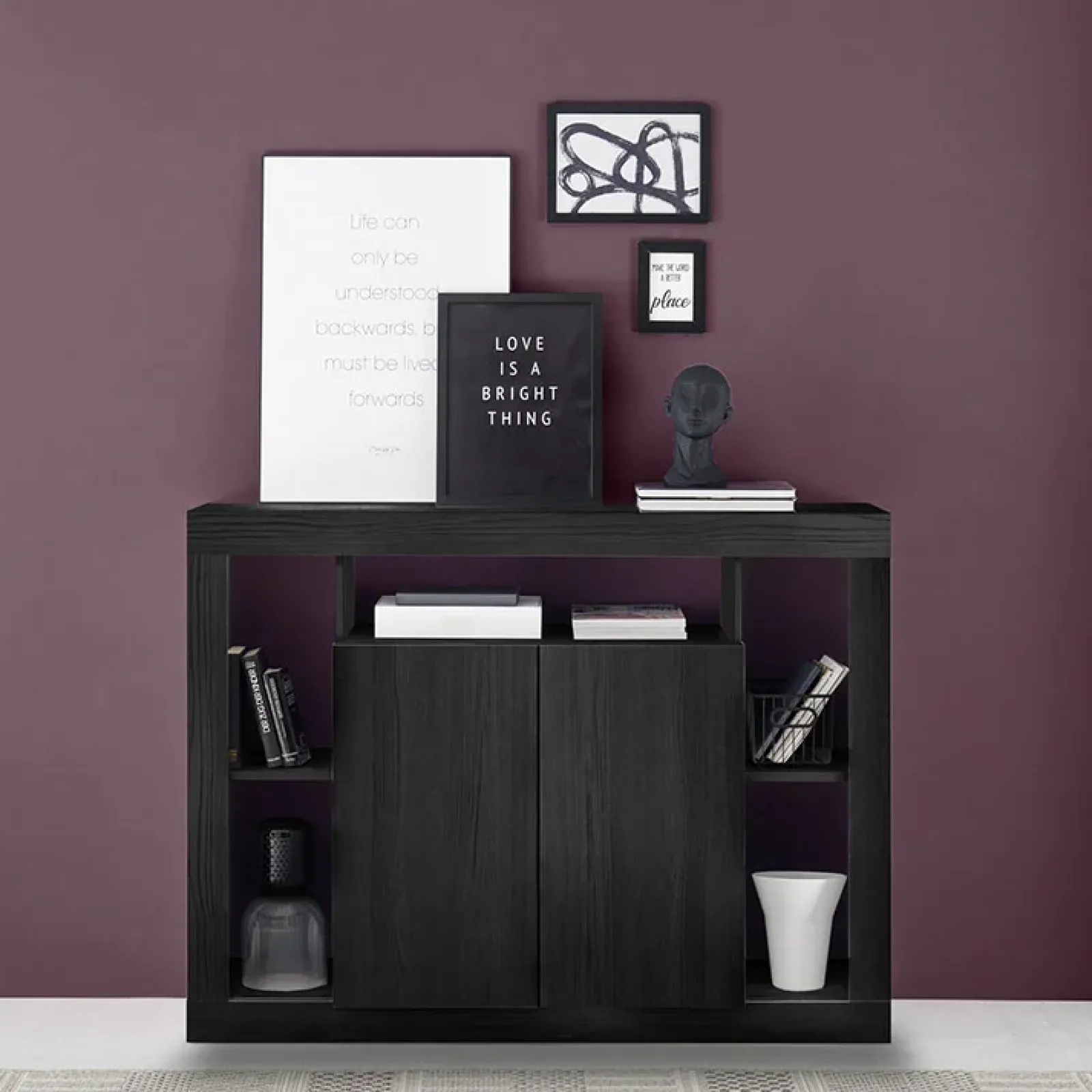 Garnero Arredamenti Madie Moderne|Madie Moderne-Madia 134x102h cm 2 ante moderna nero frassinato Trilogy