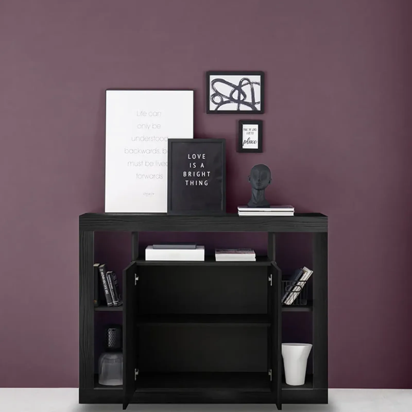 Garnero Arredamenti Madie Moderne|Madie Moderne-Madia 134x102h cm 2 ante moderna nero frassinato Trilogy