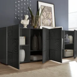 Garnero Arredamenti Credenze Moderne|Madie Moderne-Madia 241x84h cm 4 ante moderna grigio scuro con serigrafia Paradise Antracite