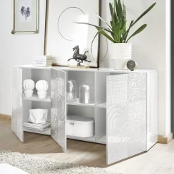 Garnero Arredamenti Credenze Moderne|Madie Moderne-Madia 181x84h cm 3 ante moderna soggiorno bianco laccato lucido Paradise Bianco Lucido