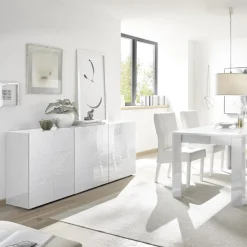 Garnero Arredamenti Credenze Moderne|Madie Moderne-Madia 181x84h cm 3 ante moderna soggiorno bianco laccato lucido Paradise Bianco Lucido