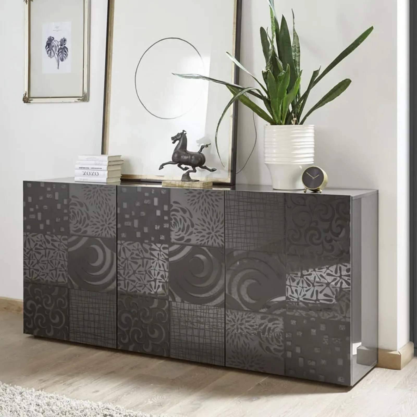 Garnero Arredamenti Credenze Moderne|Madie Moderne-Madia 181x84h cm 3 ante moderna soggiorno grigio Paradise Antracite