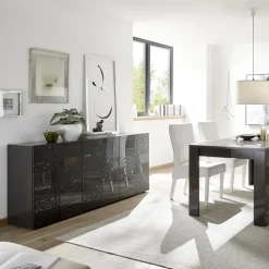 Garnero Arredamenti Credenze Moderne|Madie Moderne-Madia 181x84h cm 3 ante moderna soggiorno grigio Paradise Antracite